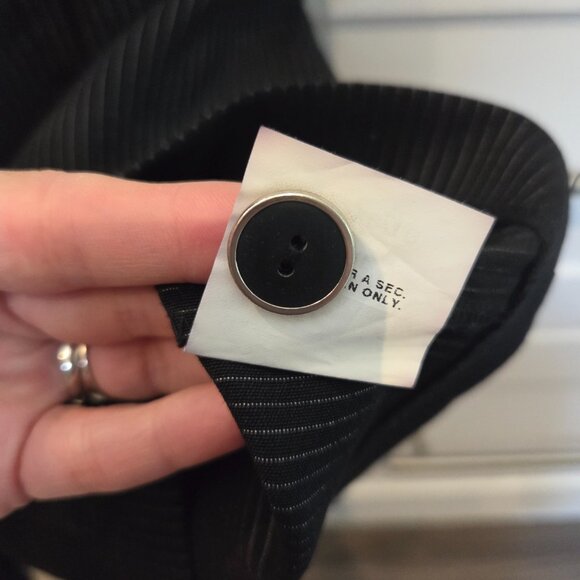 Vintage Le Château Black Pinstripe Long Button Dress w/ Belt - Picture 6 of 7